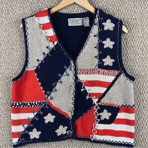 Vintage Northern Isles Sweater Vest Large Patriotic Flag Knit USA 4th July T154